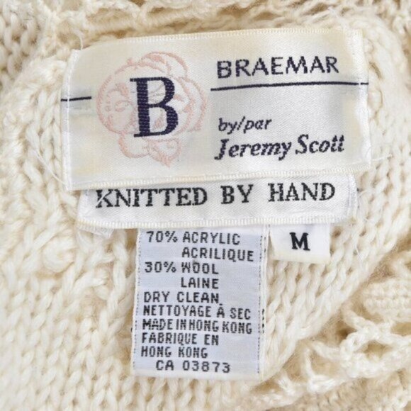 Vintage Braemar Knitted By Hand Cream Crochet High Neck Wool Blend Sweater Med - Picture 8 of 8